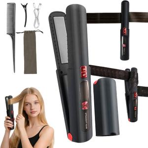 Cordless Hair Straightener and Curler, Flat Iron Curling Iron in One, Portable Hair Straightener, 4500mAh Battery 10s Fast Heating Ceramic, for Travel