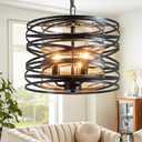 Black Farmhouse Chandelier for Dining Room 12.6" Metal Spiral Pendant Light Fixture 3 Light Rustic Industrial Hanging Chandeliers for Kitchen Foyer