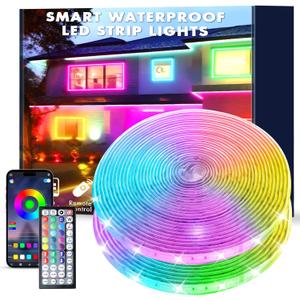 80FT Outdoor RGB LED Strip Lights, IP68 Music Sync Led Lights with App Control and Remote,Color Changing Waterproof Led Rope Lights for Outdoor, Balcony, Roof, Garden, Stairs