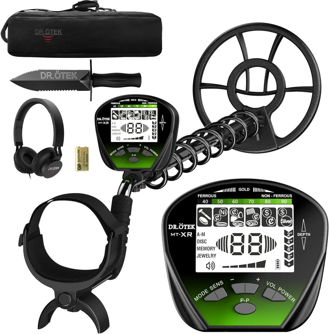 DR.TEK Metal Detector for Adults Waterproof, Professional Gold Detector Kit with Higher Accuracy, 10" IP68 Coil, 5 Modes, Backlight LCD Display, Advanced DSP Chip for Beach Underwater Hunting
