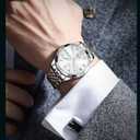 OLEVS Watch for Men Diamond Business Dress Analog Quartz Stainless Steel Waterproof Luminous Date Two Tone Luxury Casual Wrist Watch, Silver