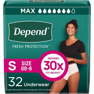 Depend Fresh Protection Adult Diapers, Incontinence & Postpartum Bladder Leak Underwear for Women, Disposable, Maximum, Small, Blush, 32 Count, Size S