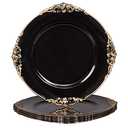 MAONAME Black Charger Plates with Gold Rim, Round Antique Plate Chargers for Dinner Plates, 13" Plastic Charger for Wedding Table Setting, Set of 5