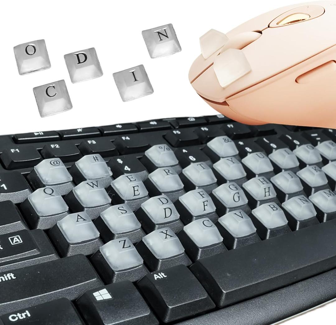 80 PCS Raised Keyboard Stickers with DIY Letter Decals for Nail-Art Typing, Adhesive Keycap Riser for Long Nails Protection for Numeric Keypad (Square-Clear)