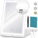 Travel Makeup Mirror with Lights Valentines Day Gifts for Her, Girlfriend, Wife, Birthday Gifts Rechargeable Portable Folding Compact LED Mirror Set with Tweezer 3 Color Light Modes (White)