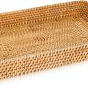 Wicker Storage Basket Rattan Tray Rectangular Wicker Basket Decorative Serving Tray Fruit Baskets Food Serving Holders Woven Baskets for Storage Home Kitchen Restaurant Decor (14.6 x 9 x 2 inches)