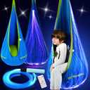 OUTREE Pod Swing Featuring Fiber Optic with 10 Colors and 17 Effects. Sensory Swing Suitable for Individuals with Sensory Needs (Blue)