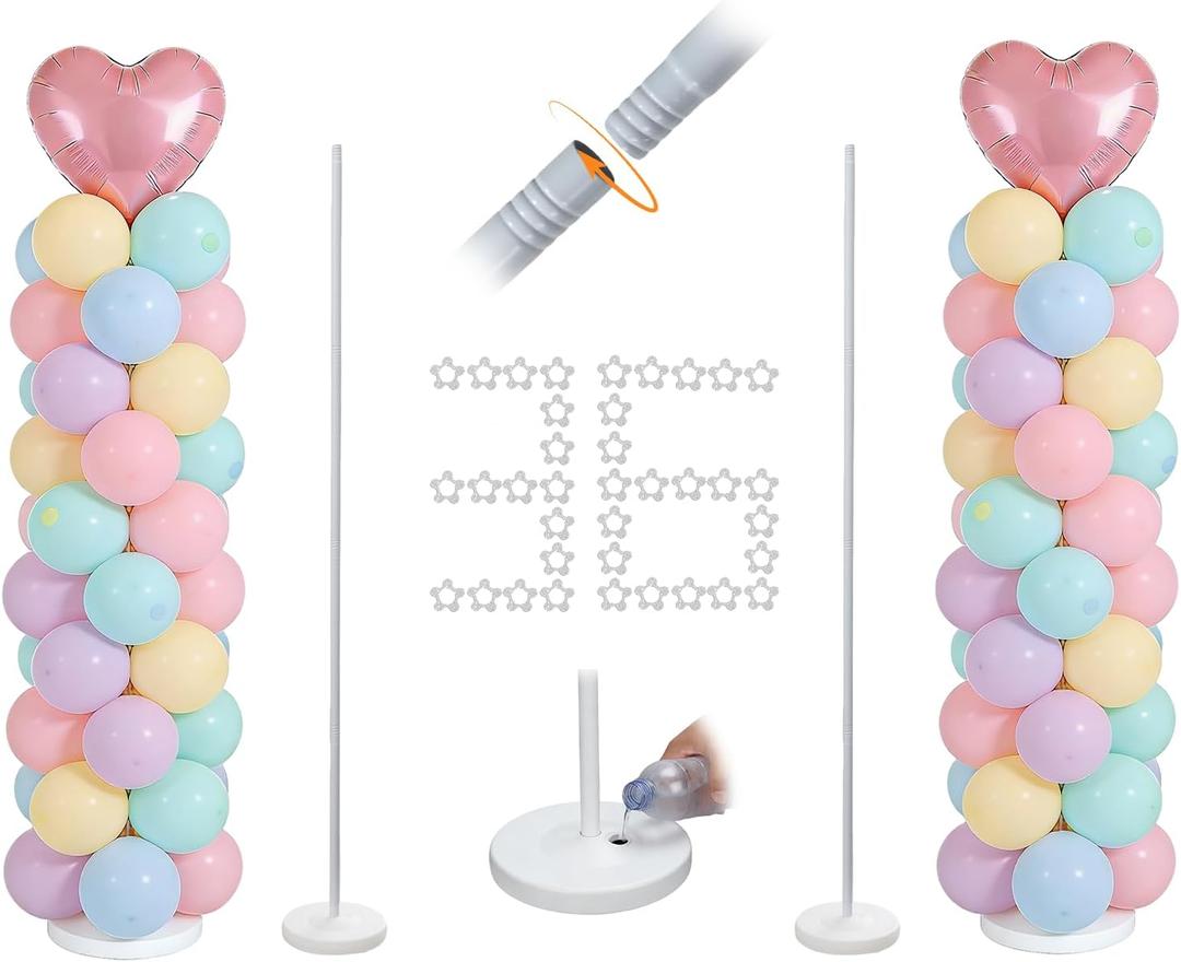 Balloon Stand 15-56 Inch Height Adjustable Balloon Stands For Floor Anti-Tip Balloon Column Stand Metal Material Balloon Column Kit Set Of 2 For Party Celebration Birthday Decor Baby Shower (White)