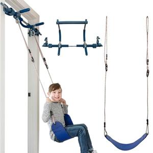 Gym1 Doorway Swing & Pull-Up Bar Gym - Pull-Up Bar Strength Training & Kids Exercise Equipment - Sensory Swing & Rope Ladder Indoor Playset - Indoor Playground for Kids - 2-Piece, Blue