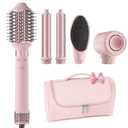 Dual Voltage Hot Air Styler Wrap - 5 in 1 Hair Dryer Brush with Fast Drying Blow Dryer, Styling, Straightening & Volumizing with Travel Bag (100V240V) (Pink)