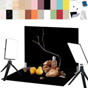 15PCS Black Velvet Flocked Product Photography Backdrops Board with 2PCS LED Lighting Kit Anti-Glare Photo Backdrop for Small Product Food Jewelry Cosmetic (16x11.5in)