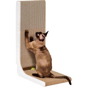 EHEYCIGA Cardboard Cat Scratcher for Indoor Cats, 26.8 Inch L Shaped Vertical Cat Scratching Board with Ball Cat Toy, Large Cat Scratcher Pad, White