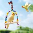 2 Pack Bird Swing, Hanging Colorful Wooden Parrot Perch Stand Toy, Bird Cage Accessories, Suitable for Small to Medium Birds Parrots Parakeets Cockatiels Conure Budgies Love Birds