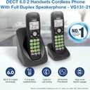 VTech 2-Handsets Cordless Phone with DECT 6.0, Full-Duplex Speakerphone, Lighted Display, Backlit Keypad, Caller ID/Call Waiting, Volume Control, Hearing Aid Compatible, Wall Mount | VG131-21 (Black)