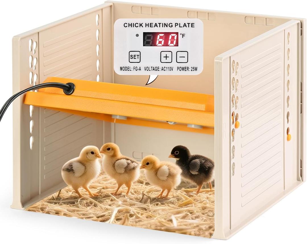 Brooder Plate for Chicks, 25W Heat Plate with Temperature Control, 9.76" x 9.76" Brooder Heater Adjustable Height and Angle, Chick Warmer Brooding Heating Plates for Baby Chicken Poultry Duck