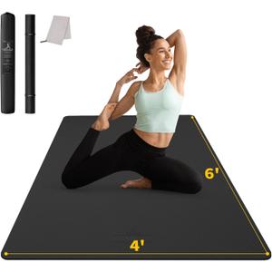 CAMBIVO Large Yoga Mat (6'x 4'), Extra Wide Workout Mat for Men and Women, Yoga Mat Thick 1/3 &1/4 Exercise Mats for Home Workout, Yoga, Pilates (Black,1/4 inch) (6mm)