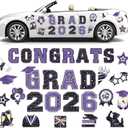 Landhoow 30 Pcs Graduation Car Magnets 2026 Senior Graduation Car Decoration Bumper Sticker Congrats Grad Magnet Magnetic Refrigerator Decal for Grad Parade Party Supplies (Purple, Black)