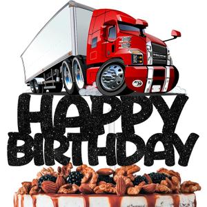 Red Glitter Cake Topper Cheer to Truck Car Transportation Vehicle Theme DecorationsBaby Shower Boy Girl Happy Birthday Party Decor Supplies