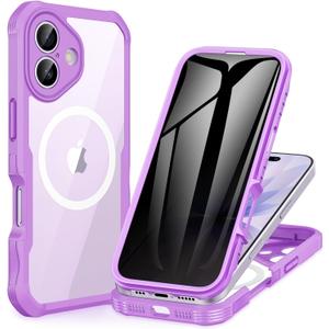 CENHUFO Magnetic Privacy for iPhone 17 Case [Compatible with Magsafe] Full Body Phone Case Built-in 9H Tempered Glass Privacy Screen Protector Camera Protection Shockproof Clear Cover