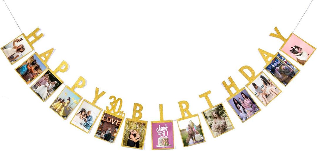 Photo Banner for 30th Birthday - Happy 30th, Milestone Decorations for Party