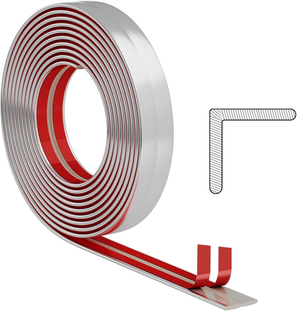 Umedol 26 Feet Flexible Wall Corner Protector Trim Molding 0.8 in Width Peel and Stick Molding 90° Inside & Outside Corner Guards Trim for Tile and Wall Edges Gaps, Furniture and Wall Repair-Silver