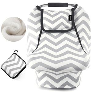 ACRABROS Car Seat Covers for Babies, All-Season Infant Carseat Cover Canopy for Boys and Girls, Stretchy Adjustable Peeping Window with Mesh Cover, Warm Breathable Universal, Grey White Chevron