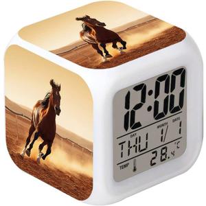 LED Alarm Clock Horse Creative Desk Table Glowing Electronic Colorful Digital Clock for Girl Boy Kids Children Toy Birthday Present Gift