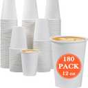 Lamosi 180 Count 12 oz Paper Coffee Cups, Disposable Paper Coffee Cups for Hot or Cold Drinks, 12 Ounce White Beverages Water Cups for Party, Picnic, Travel, Events