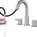 FGKQ Bathroom Faucet 3 Hole Brushed Nickel with Pull Down Sprayer 2 Modes, Pull Down Bathroom Sink Faucet with Pop Up Drain, 8 Inch Widespread Bathroom Faucet