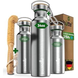 Blockhütte Vacuum Insulated Stainless Steel Water Bottle - 34 oz | Wide Mouth Insulated Metal Bottle for Cold Drinks | Perfect for Travel, School, Kids, Adults, Water Canteen, BPA-Free, 1 Piece