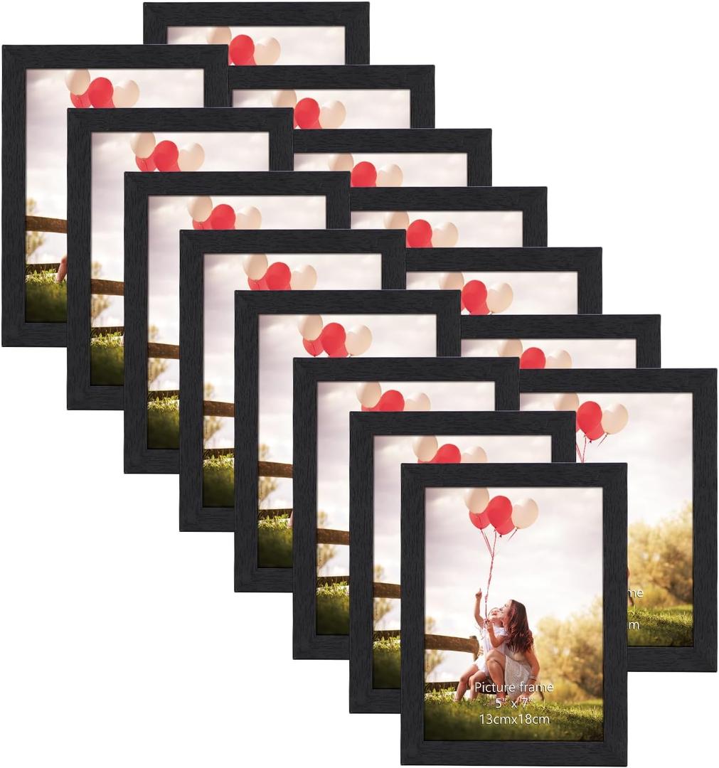 HORLIMER 5x7 Picture Frame Set of 15, Black Picture Frames Display 5 by 7 Photo for Wall or Tabletop