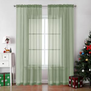 OVZME Bedroom Curtains 2 Panel Sets 84" Inch Length - Transparent Light Weight Soft Window Treatment Panels for Study Room/Living Room/Guest Room, Sage Green, Per Panel W42 X L84 inches