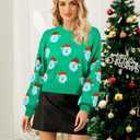 Ugly Christmas Sweaters for Women Funny Santa Xmas Snowflake Holiday Party Cute Knitted Pullover Tops (Large, Green)