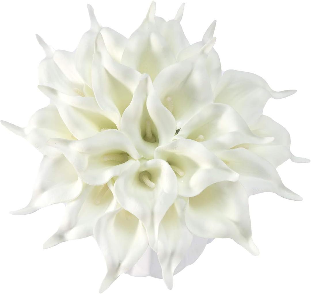 22pcs 13.4 Inch Pure White Lataex Real Touch Artificial Calla Lily Flowers, for Home Decor for Spring Flowers, Home Kitchen, Wedding Decorations, and centerpieces.