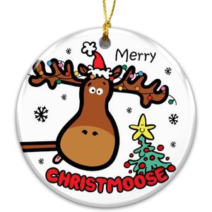 Merry Christmoose Ornament  Cute Moose Christmas Ornament, Funny Holiday Pun Ornament, Animal Gift for Kids & Adults, Farmhouse Rustic Woodland Winter Dcor, Gift for Moose Lovers