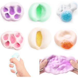6 Pack Stress Balls, 3 Textures Crunchy Sand Squishy Balls ASMR Toys with Air Pumps Smoothie Balls for Stress Relief, Squeeze Fidget Toys for Party Favors Employee Gifts