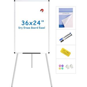 VIZ-PRO Magnetic Whiteboard Easel, 36 x 24 Inches, Portable Dry Erase Board Height Adjustable for School Office and Home (Silver)