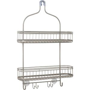 Zenna Home Shower Caddy, Modern and Functional, Steel Shower Rack with 2 Extra Wide Shelves and Built-in Hooks, Satin Nickel