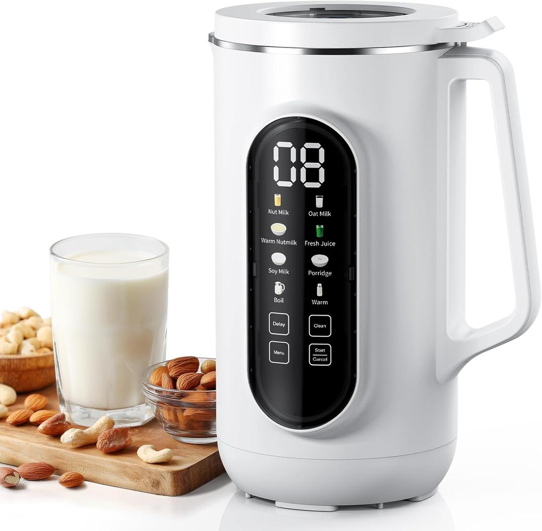 10 in 1 Nut Milk Maker, AMZCHEF 40oz Plant Milk Maker for Homemade Almond Milk, Soy Milk, Oatmeal, and Non-Dairy Beverages, BPA Free Almond Milk Maker with Delay Start, Keep Warm, Clean, Boiling