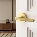 Asidrama 4 Pack Privacy Gold Door Handles, Door Lever with Door Knobs Indoor for Bedroom or Bathroom, Heavy Duty Brushed Gold Door Handles Interior with Locks for Left Right Sided Doors