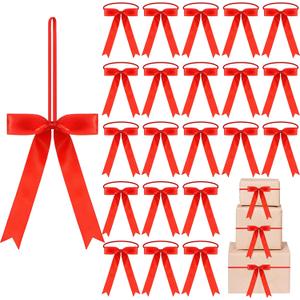 Riceshoot 24 Pcs 5 Inch Stretch Elastic Loops with Pre Tied Red Ribbon Bows Valentine Stretch Elastic Gift Bows for Gift Wrapping Valentine Boxes Baby Showers Wedding Graduation