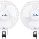 Simple Deluxe 16 Inch Digital Household Wall Mount Fans, Adjustable Tilt, 90 Degree, 3 Speed Settings, 2 Pack, White