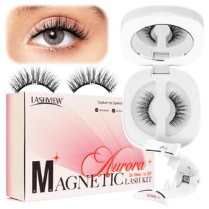 LASHVIEW Upgrade Magnetic Eyelashes with Applicator,Reusable Soft Magnetic Eyelashes Natural Look, No Glue Needed,Easy to Wear and Remove,RC24PDark Brown