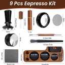 9 Pack Espresso Tamper Station&Coffee Distributor Tamper&Espresso WDT Stirrer&Coffee Tamping&Brush&Coffee Dosing Funnel&Espresso Puck Screen, Latte Art pen and Towel (54 mm)
