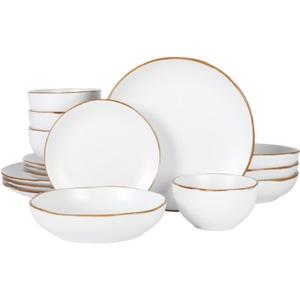 Gibson Home Hazeltine 16-Piece White Stoneware Dinnerware Set  Plates and Bowls, Durable Ceramic Kitchen Dinner Set (Service for 4 (16pcs))