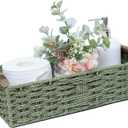 Round Paper Rope Storage Basket Wicker Baskets for Organizing with Handle Decorative Storage Bins for Countertop Toilet Paper Basket for Toilet Tank Top Small Baskets , Green