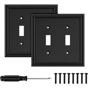 Black Modern Decorative Wall Plate Light Switch Cover Decorator Outlet Covers Rocker Switch Plates Bamboo Fiber Material Wall Plates for Kitchen Bathroom (2 Gang Double Toggle-2 Pack)