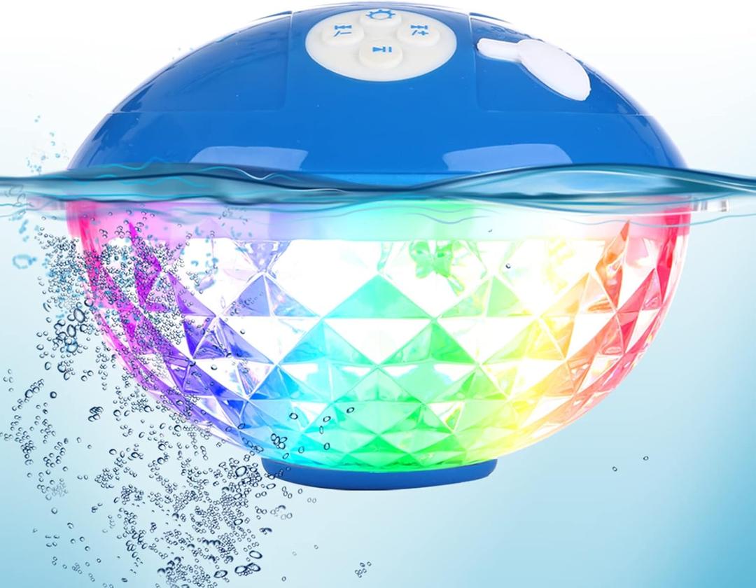 Bluetooth Pool Speaker Floatable,IPX7 Waterproof Portable Wireless Shower Speaker with Colorful Lights, Built-in Mic Hot Tub Speaker with Loud Stereo Sound for Pool Beach Home Party Travel Outdoors