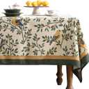 Patdrea Designer Green French Linen Long Rectangular Tablecloth,Vintage Durable Floral Table Cloth,Decorative Table Cover for Kitchen Dining,Parties,Party,Christmas,Thanksgiving,63"x94"-Warbler