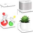 4 Pack Small Wall Shelf - 4" Floating Shelves for Wall Display Ledges for Funko Pop Figures, Plants, Speakers, Durable Plastic Adhesive or Screw Shelves in Bedroom Kitchen Living Room, Clear